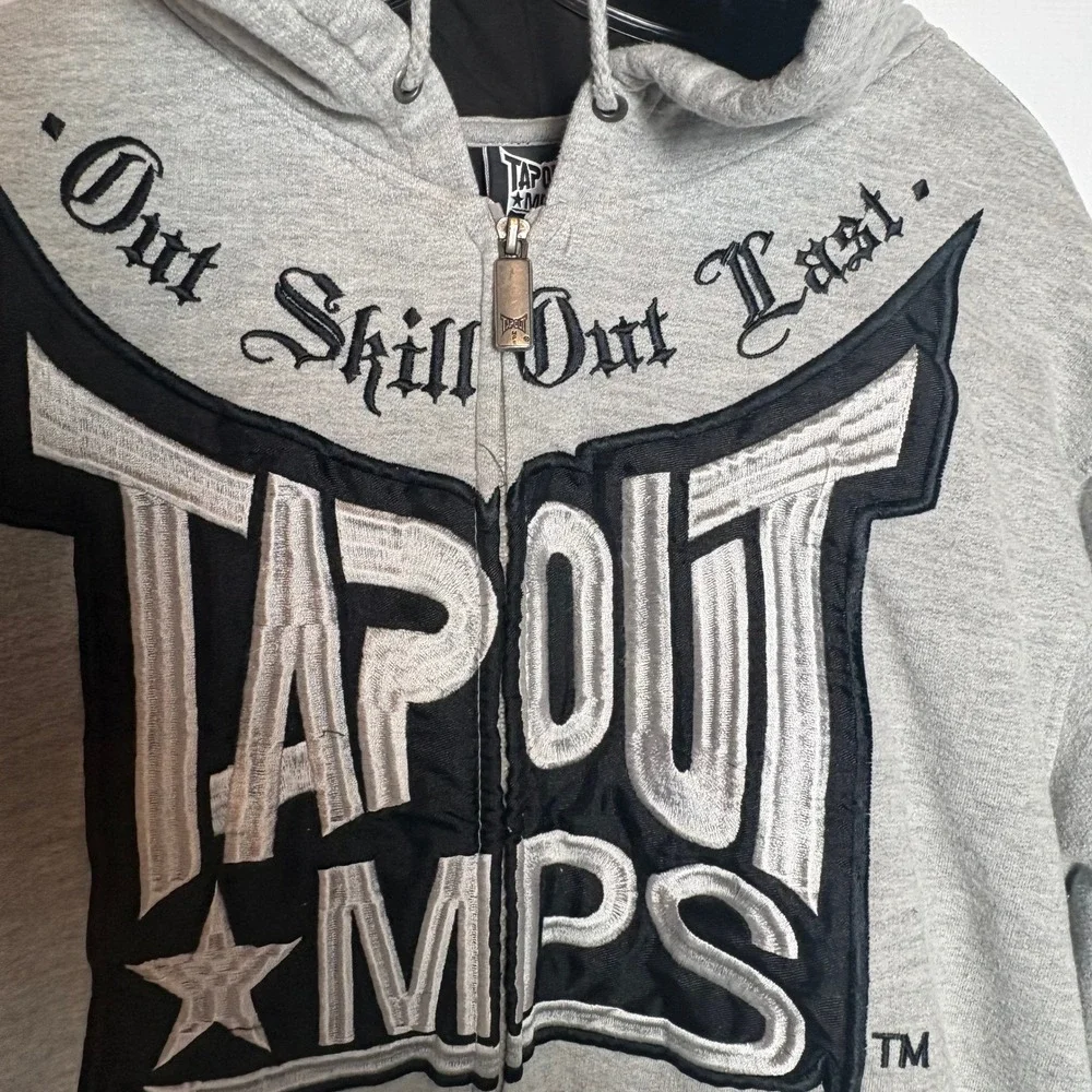 Tapout MPS Mens XXL Gray Full Zip Hoodie Out‎ Skill Out Last Embroidered MMA Y2K